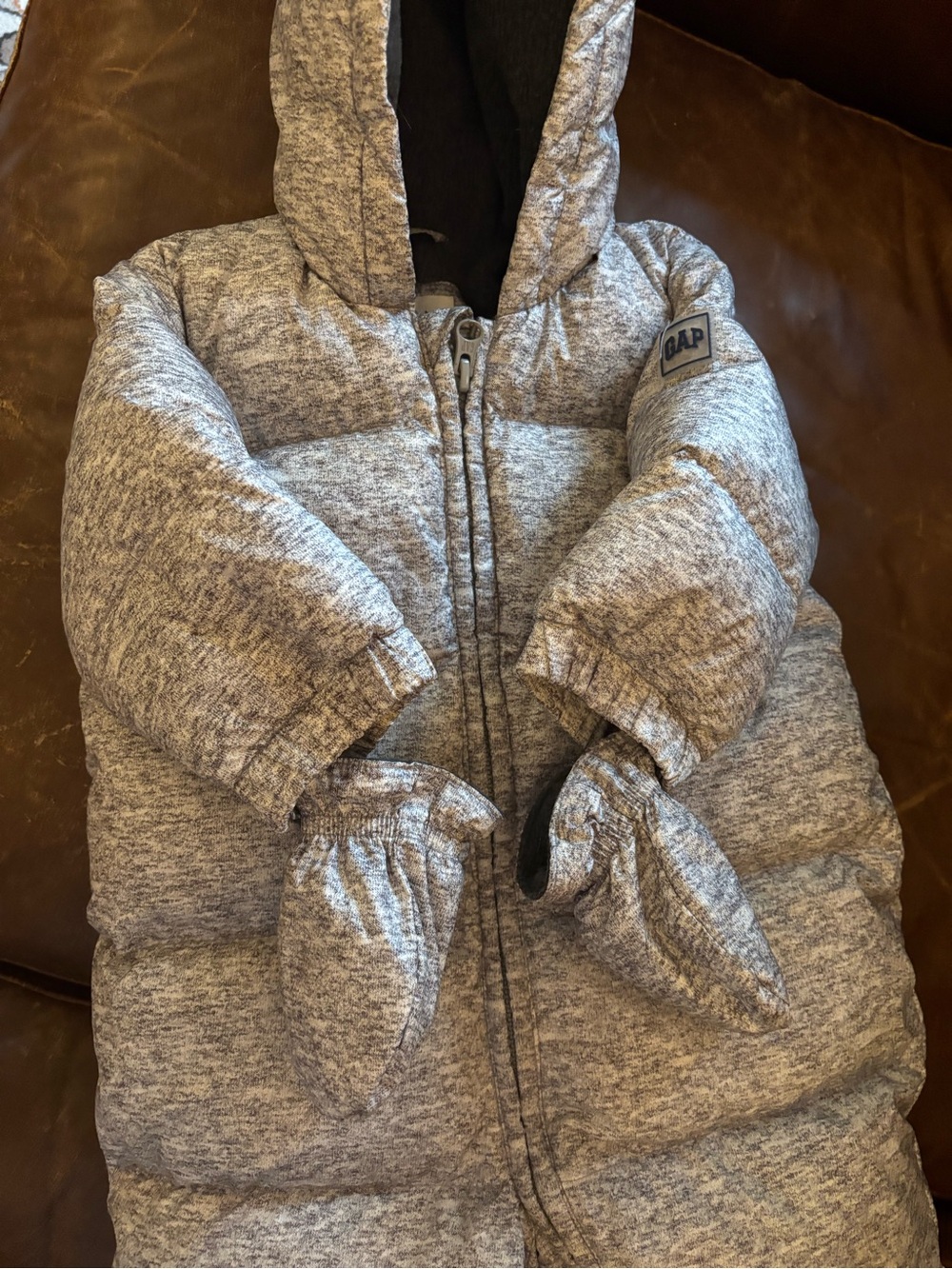 GAP Heather Gray Quilted Infant Bunting with Mittens